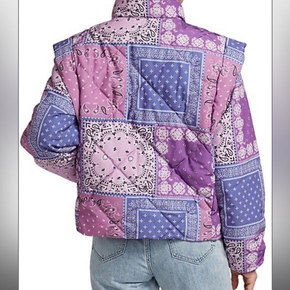 Pistola Callista Purple Pink Quilted Orchid Bandana-Print Puffer Jacket or Vest - Picture 7 of 16